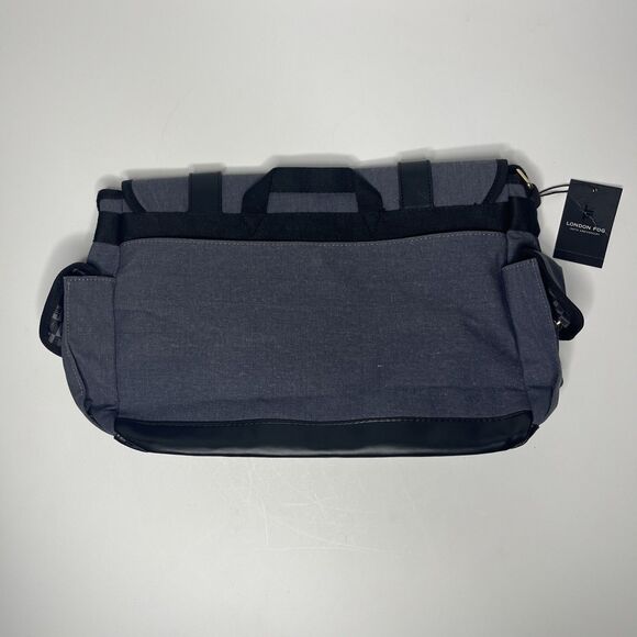 London Fog 100th Anniversary Denim Canvas Messenger Bag Blue NWT - Picture 2 of 6